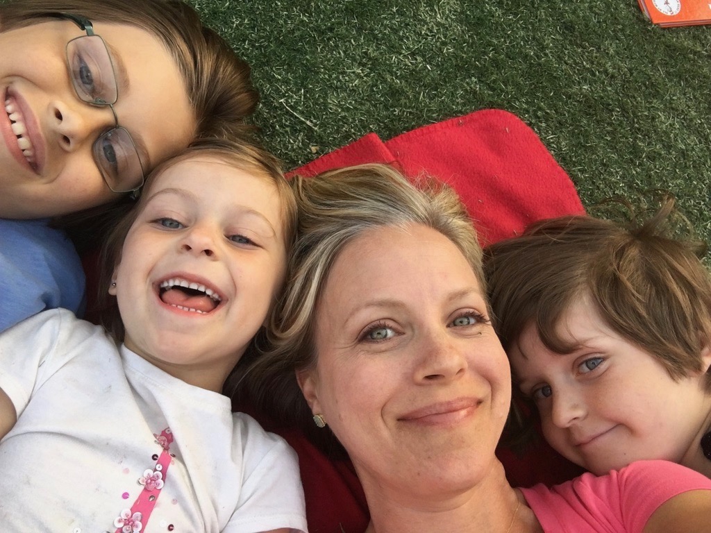 Angie and her children at The Grove in Los Angeles in 2016